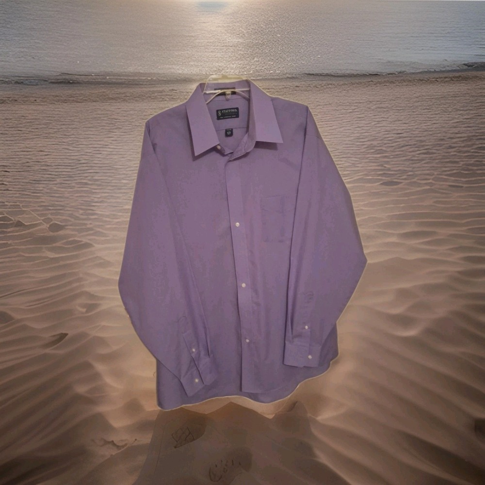 Staffrord Fitted Men's Light Purple Dress Shirt 17 1/2 X 36/37-55% Cotton- G-005